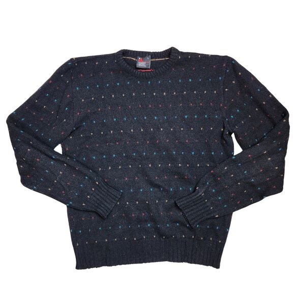 Vtg 90s Round Neck Sweater Men L Knitted Wool Blend Eclectic Grandpa Style Retro - Picture 1 of 6